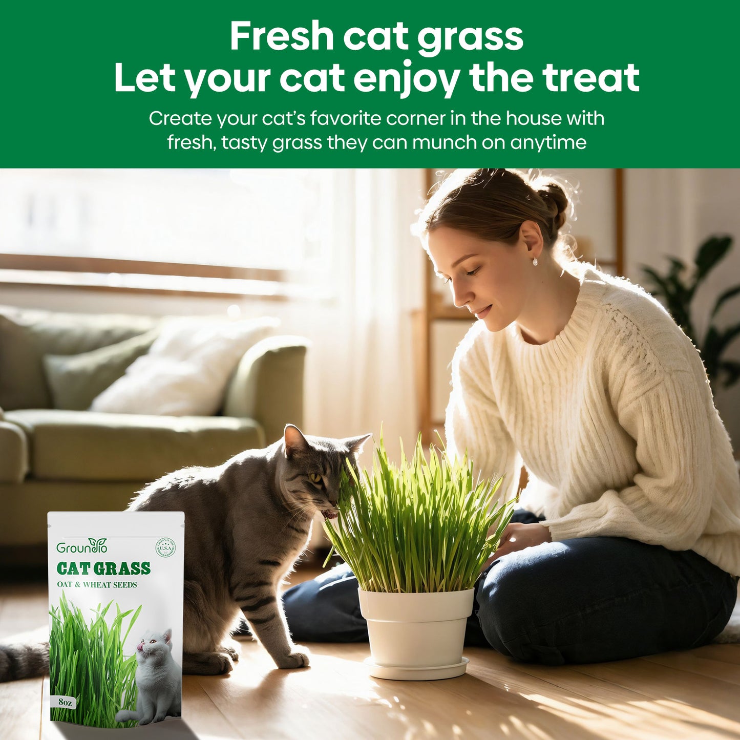 Cat Grass Seeds 8oz, Wheat & Oat Mix